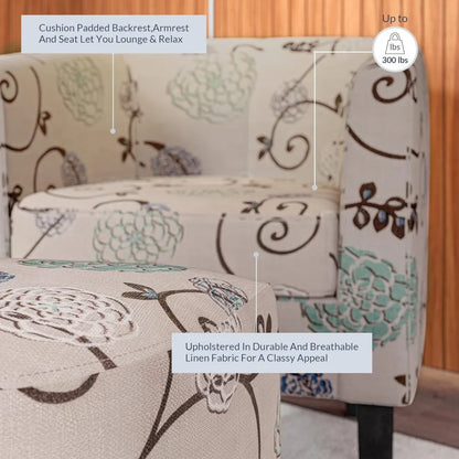 Accent Chair with Ottoman Set of 2 - Curve Back Living Room Chair - Stylish Barrel Club Chair and Footrest Set
