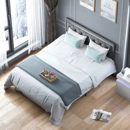 A Bed Frame - Upholstered Mattress Frame with Adjustable Headboard - Thin Velvet Bed Frame with Button Tufted Headboard