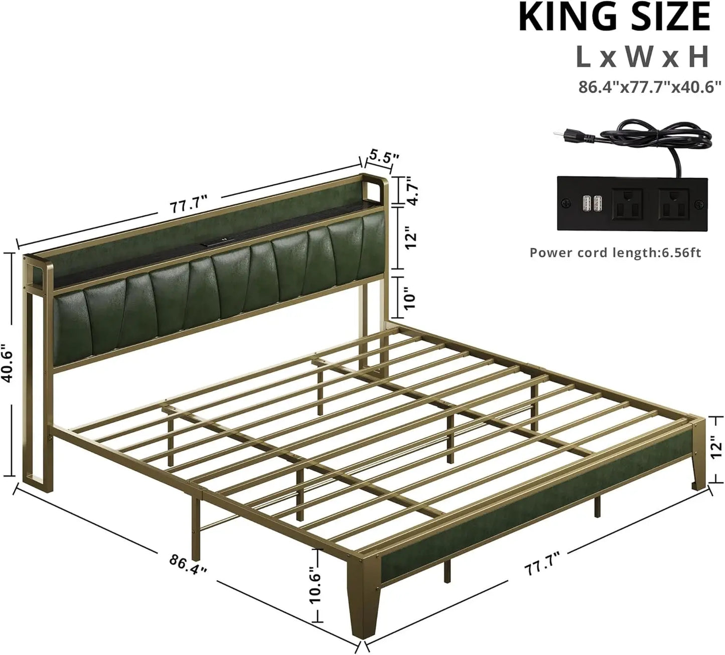 A New Bed Frame - Storage Headboard with Charging Station - No Box Spring Needed - Dark Green