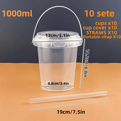 10pcs 33.81oz Large Plastic Cups with Lids & Straws - Reusable, Bpa-Free. Beverage Tumblers for Iced Drinks