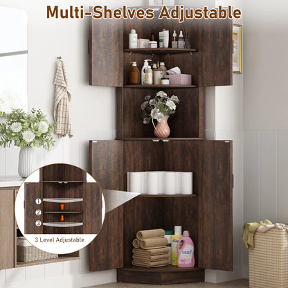 Tall Corner Bathroom Cabinet with Doors - 67" Storage Cabinet with Barn Doors and Adjustable Shelf for Kitchen, Bathroom, etc