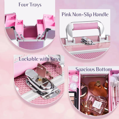 Portable Travel Makeup Case - Alloy Cosmetics Make Up Storage - Organizer Box