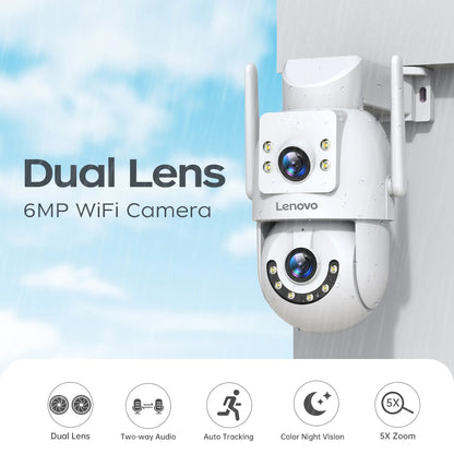 Lenovo 2025 4K WiFi Surveillance Camera - 5G WiFi, Outdoor Dual Lens, PTZ IP Cameras, Auto Tracking, Audio, Video ONVIF Security CCTV Camera