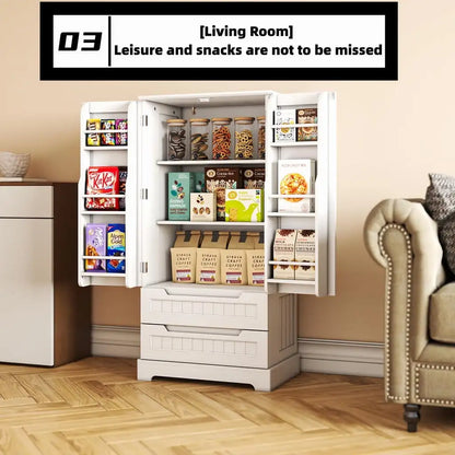 47" H Kitchen Pantry Cabinet with 2 Doors and 2 Drawers - Solid & Sturdy, Storage Cabinet for Entryway, Kitchen - White