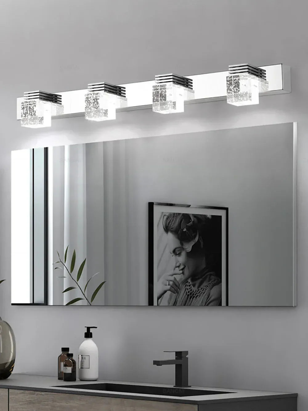 LED Wall Lights Crystal Sconce For Bathroom, Touch On/Off Light