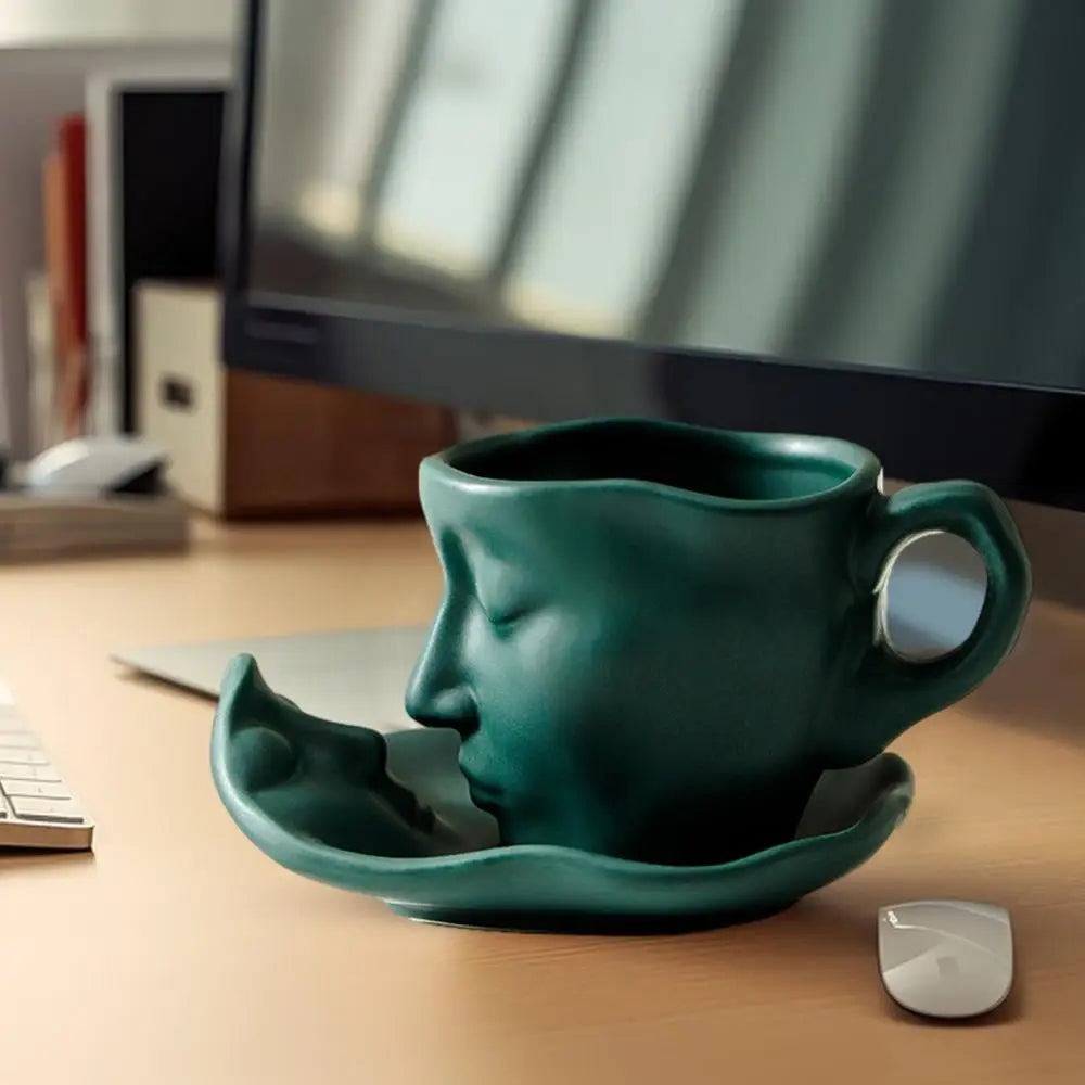 Creative Face Shape Porcelain Cup and Saucer - Ceramics Tea Cup - Artistic Kiss