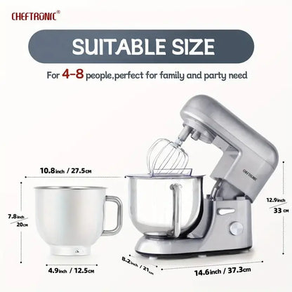 Cheftronic 6 Speed Stand Mixer with 7 Quart Stainless Steel Mixing Bowl - Dough hook, Egg whisk, Kitchen Mixer