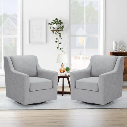 360° Swivel Accent Chair Set Of 2 - Mid- Modern Swivel Armchair With Solid Metal Base - Breathable Linen