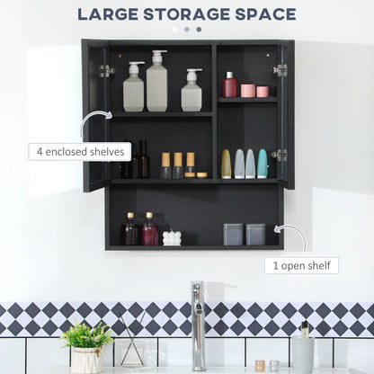 KleanKin Brand Wall-Mounted Bathroom Medicine Cabinet with Mirror & Shelf, Jet Black, 55 Lbs Weight Limit