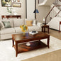 Solid Wood Coffee Table with Storage Shelf - Mid-Century Living Room Table with Wood Carved Tabletop and Legs - 43.3” Splicing