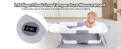 Baby Bath Tub with Soft Cushion & Thermometer 0-36 Months, Portable For Travel