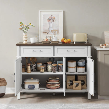 48" Storage Buffet Cabinet - 2 Drawers & Doors, Adjustable Shelve, Wooden Kitchen. Living Room & Hallway Cabinet