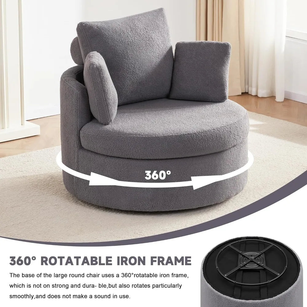 Swivel Accent Barrel Chair for Living Room - Oversized Swivel Round Chair with Storage - Chaise Lounge with Removable Pillows
