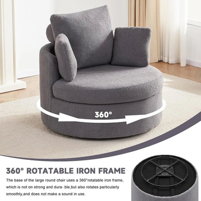 Swivel Accent Barrel Chair for Living Room - Oversized Swivel Round Chair with Storage - Chaise Lounge with Removable Pillows
