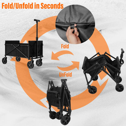 Black Small Handcart - Outdoor Garden Folding Cart - Collapsible Utility Shopping Wagon - Portable Trolley Cart