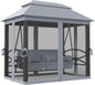 Patio Swing Chair/Bed - Outdoor Gazebo Swing with Double Tier Canopy - Mesh Sidewalls - Cushioned Seat and Pillows