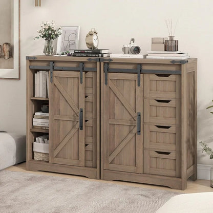 Farmhouse Floor Storage - Rustic Grey Cabinet with Drawer for Bathroom, Kitchen, Living Room & Office