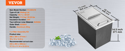 VEVOR Stainless Steel Ice Chest Bin with Sliding Cover, Kitchen or Outdoor Use
