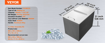 VEVOR Stainless Steel Ice Chest Bin with Sliding Cover, Kitchen or Outdoor Use