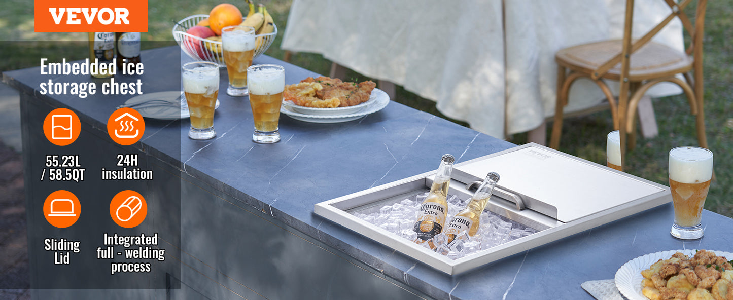 VEVOR Stainless Steel Ice Chest Bin with Sliding Cover, Kitchen or Outdoor Use