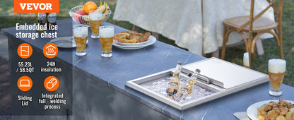 VEVOR Stainless Steel Ice Chest Bin with Sliding Cover, Kitchen or Outdoor Use