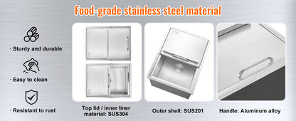 VEVOR Stainless Steel Ice Chest Bin with Sliding Cover, Kitchen or Outdoor Use