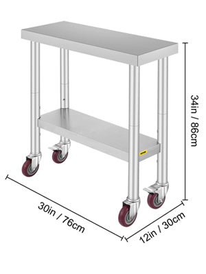 Stainless Steel Kitchen Work Space 2 Shelves, Moveable