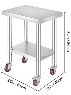 Stainless Steel Kitchen Work Space 2 Shelves, Moveable