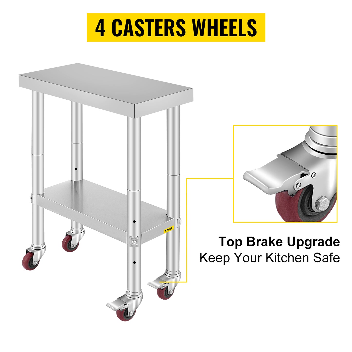 Stainless Steel Kitchen Work Space 2 Shelves, Moveable