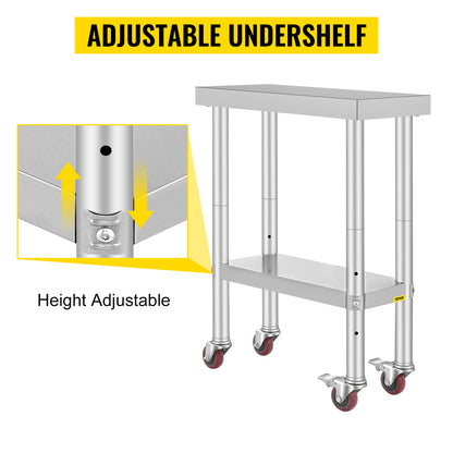 Stainless Steel Kitchen Work Space 2 Shelves, Moveable