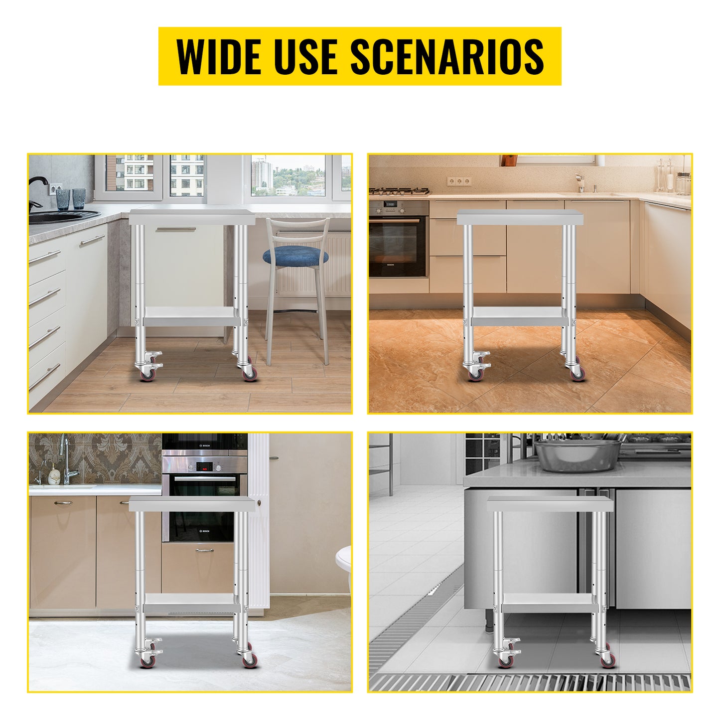 Stainless Steel Kitchen Work Space 2 Shelves, Moveable